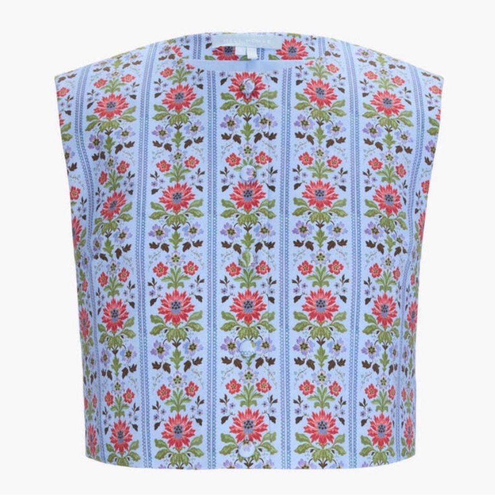Hill House Home The Rosalie Top - Blue Floral Block Stripe Size Large L NWT